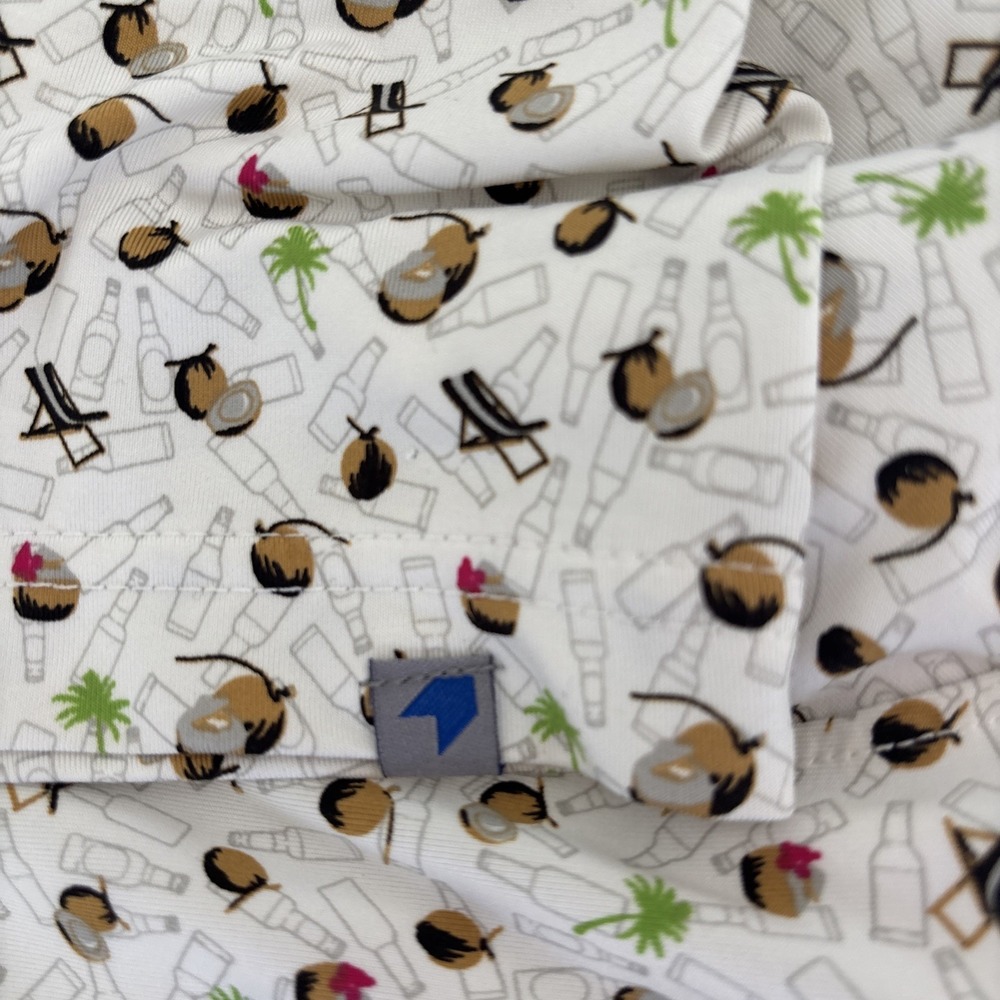1764 Golf Polo Shirt AOP‎ Coconuts Beach Chairs Palm Stretch Resort Mens L White - Picture 3 of 10